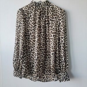 Leopard Print Long Sleeve Blouse - Beige/Black